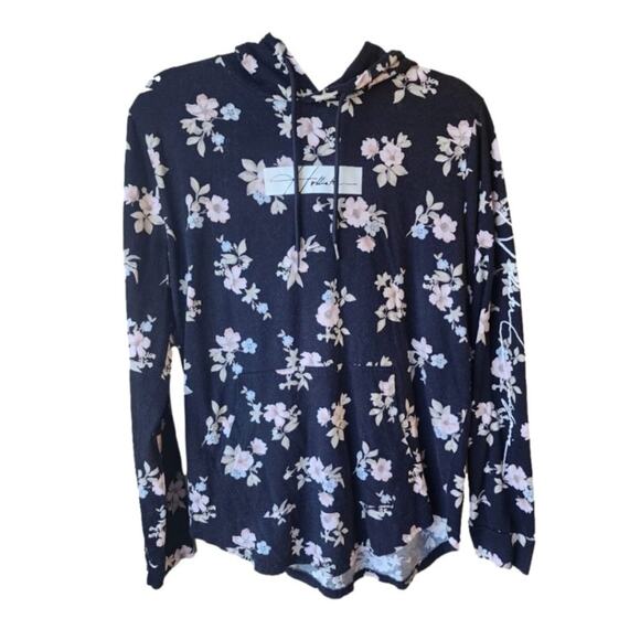 Hollister Tops - Hollister Women's Black Floral Y2K Hoodie Sweatshirt Size L Pullover Cotton Logo